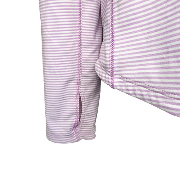 Duluth Trading Co Crew Neck Long Sleeve Striped Purple White Women's Shirt - Picture 2 of 6